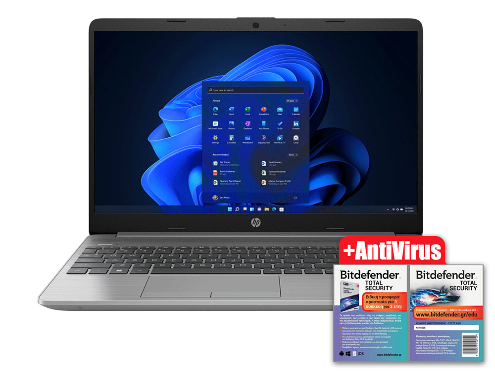 Εικόνα HP Essential 250 G8 - Οθόνη FullHD 15.6" - Intel® Core™ i3-1115G4 - 8GB RAM - 256GB SSD - Windows 11 Pro + Επέκταση Εγγύησης HP σε 2 έτη + Antivirus BitDefender Total Security - 1 Device - 2 Years