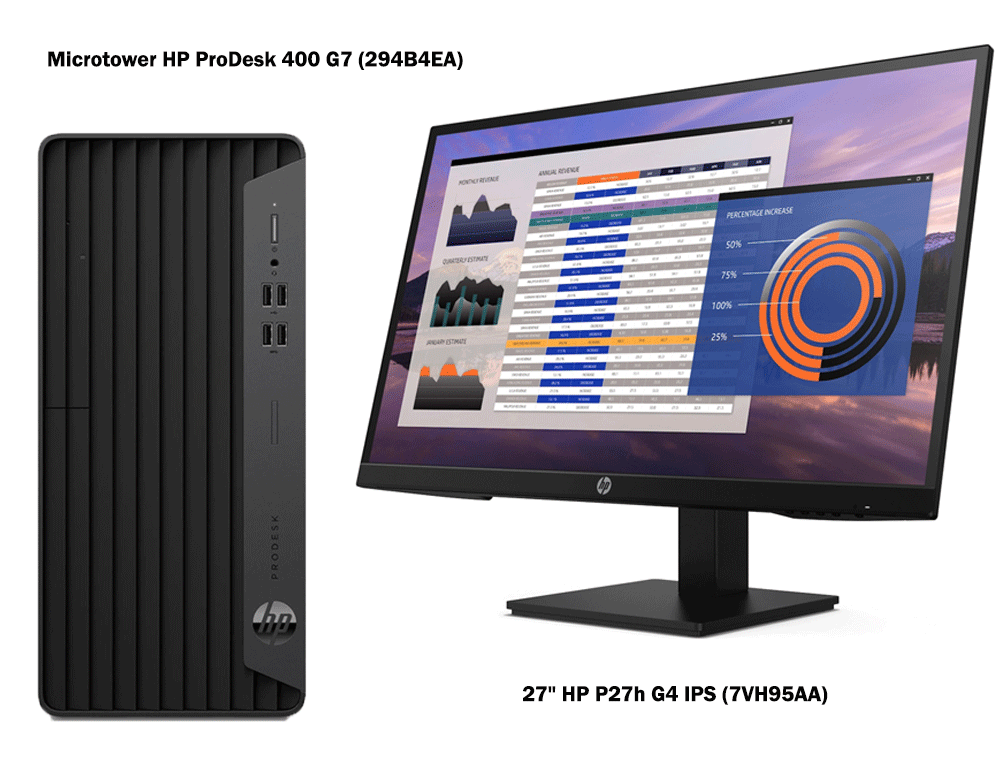 Εικόνα Set Microtower HP ProDesk 400 G7 (294B4EA) - Intel Core i5 10500 - 8GB RAM - 256GB M.2 SSD - Windows 10 Pro - Black Mαζί με  Monitor 27" HP P27h G4 IPS (7VH95AA) - Ανάλυση Full HD