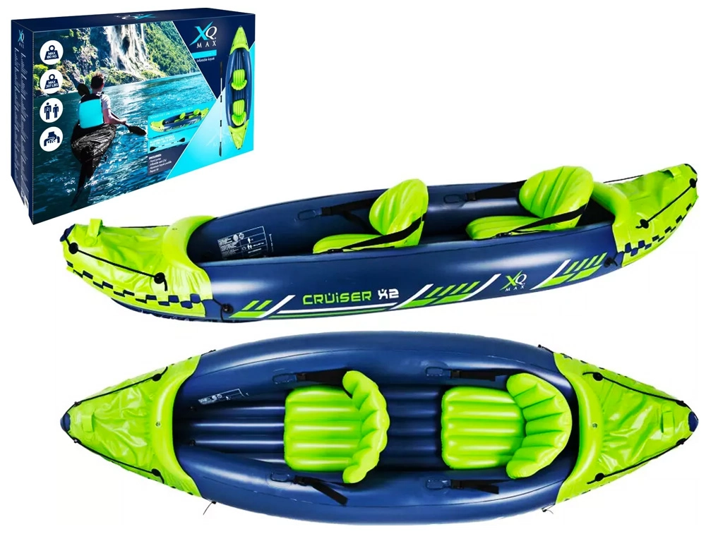 Εικόνα Σετ φουσκωτό κανό καγιάκ XQMAX Cruiser X2 (8EY000040) 2 θέσεων, με διπλό κουπί, αντλία χειρός και σχοινί ασφαλείας, 308x91x51cm