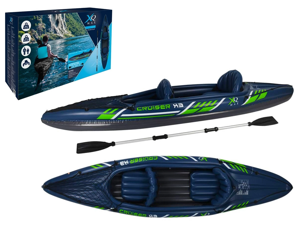 Εικόνα Σετ φουσκωτό κανό καγιάκ XQMAX Cruiser X3 (8EY000050) 2 θέσεων, με διπλό κουπί, αντλία χειρός και σχοινί ασφαλείας, 342x76x32cm
